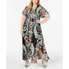 INC Womens Plus Paisley Smocked Maxi Dress