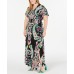INC Womens Plus Paisley Smocked Maxi Dress, Black, 2X