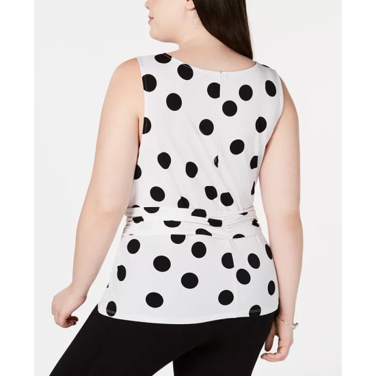 INC Womens Plus Polka Dot Tie Front Blouse – White, 2X