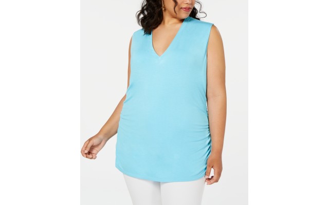 INC Womens Plus Ruched V-Neck Tank Top