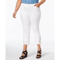 INC Women’s Plus Solid Lace-Hem Capri Pants White Size 18W