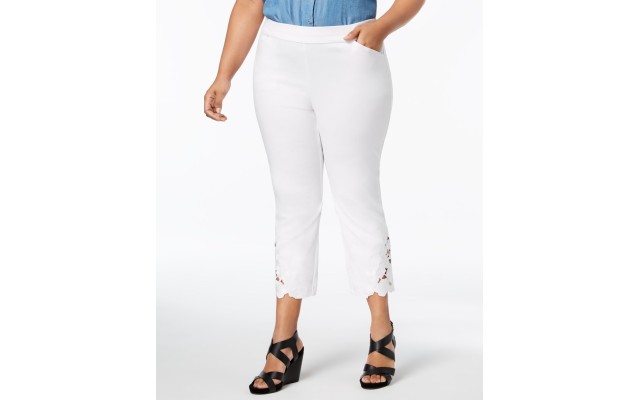 INC Women’s Plus Solid Lace-Hem Capri Pants White Size 18W