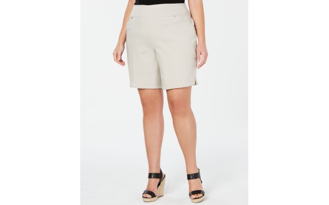 Inc Women’s Plus Stretch Mid-Rise Bermuda Casual Shorts (Beige , Size:22W)