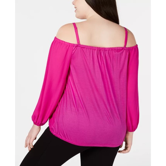 INC Womens Long Sleeve Off Shoulder Top Plus Size Dark Pink, 2X