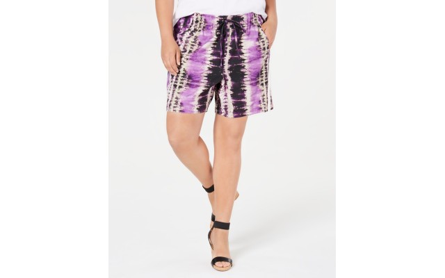 Inc Womens Purple Pull On Mid Rise Tie-dye Casual Shorts, Purple, 1X