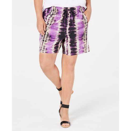 Inc Womens Purple Pull On Mid Rise Tie-dye Casual Shorts, Purple, 2X
