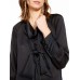 INC Womens Satin Tie Front Blouse, Black, X-Large