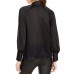 INC Womens Satin Tie Front Blouse, Black, X-Large
