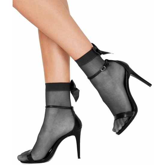 INC Women’s Sheer Bow-Back Anklet Fashion Socks (Black, 9-11)