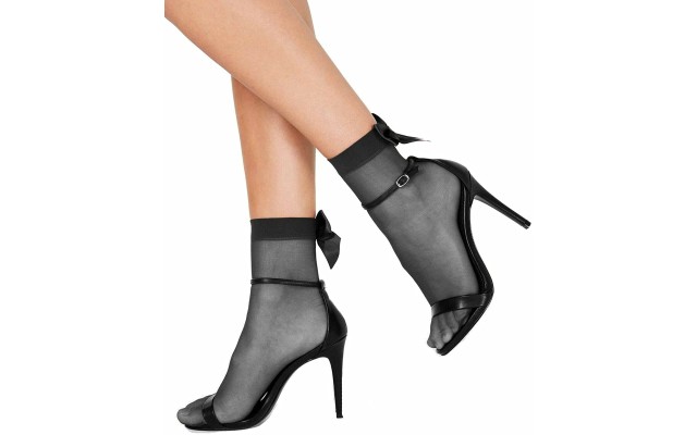 INC Women’s Sheer Bow-Back Anklet Fashion Socks (Black, 9-11)