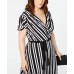 Inc Womens Striped Surplice Long Maxi Dress Black/White, Black, 2X