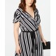 Inc Womens Striped Surplice Long Maxi Dress Black/White, Black, 3X