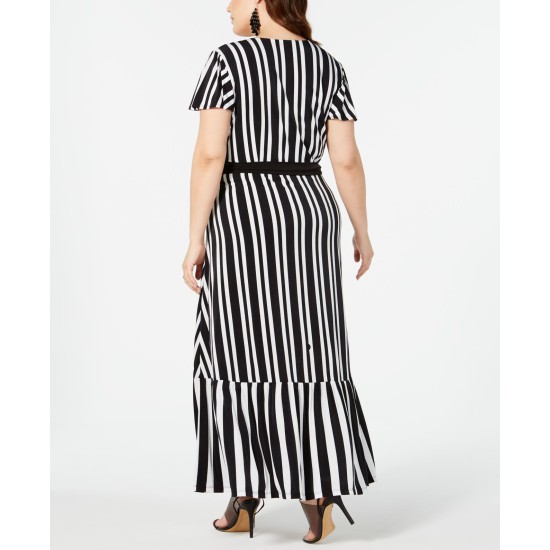 Inc Womens Striped Surplice Long Maxi Dress Black/White, Black, 3X