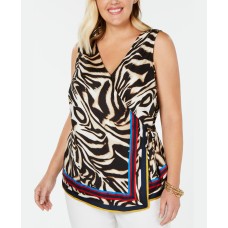 Inc Womens Top Shirt Plus  Animal Print Faux Wrap Career Sleeveless(Gold , Size :3X)
