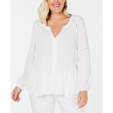 Inc Womens White Grommet Lace Boho Peasant Top Blouse