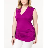 Inc Womens Yellow Ruched V-neck Stretch Tank Top Shirt Dark Pink, Magenta Flame, 1X