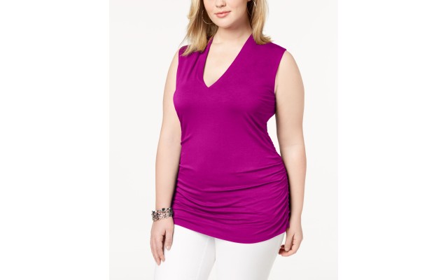 Inc Womens Yellow Ruched V-neck Stretch Tank Top Shirt Dark Pink, Magenta Flame, 1X