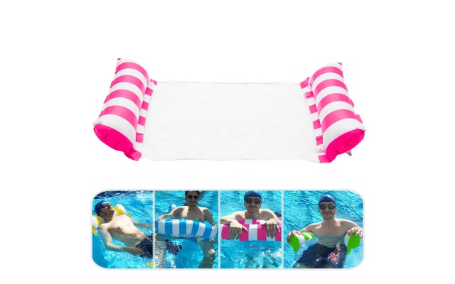 Inflatable Water Hammock Bed, Aqua Lounger, Floating Leisure Hammock Chair for Swimming Pool Or Beach – Multifunctional Relaxation Aid for Hot Summer Days for Adults, Seniors and Expectant Mothers, Pink/White