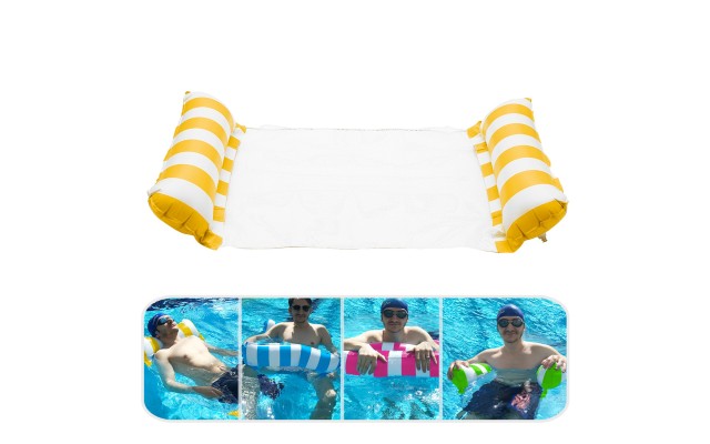 Inflatable Water Hammock Bed, Aqua Lounger, Floating Leisure Hammock Chair for Swimming Pool Or Beach – Multifunctional Relaxation Aid for Hot Summer Days for Adults, Seniors and Expectant Mothers, Yellow white