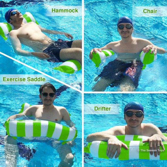 Inflatable Water Hammock Bed, Aqua Lounger, Floating Leisure Hammock Chair for Swimming Pool Or Beach – Multifunctional Relaxation Aid for Hot Summer Days for Adults, Seniors and Expectant Mothers, Lime Green/White