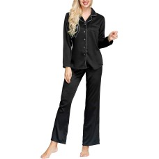 INK+IVY Rayon Short Sleeve Button Top & Trouser Pajama Set (Black, XX-Large)