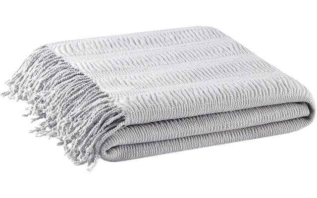 Reeve Ruched Fringe Tassel Soft And Cozy Woven Throw Blanket For Couch (Gray, 50X60)