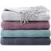  Reeve Ruched Fringe Tassel Soft And Cozy Woven Throw Blanket For Couch (Gray, 50X60)