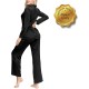  Women's Rayon Short Sleeve Button Top & Trouser Pajama Set (Black), Black, Large