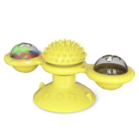 Interactive Indoor Rotating Windmill Toy, Brush, Scratcher For Cats With LED and Catnip Balls, Yellow