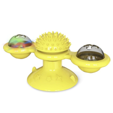 Interactive Indoor Rotating Windmill ToyBrushScratcher For Cats With LED and Catnip Balls