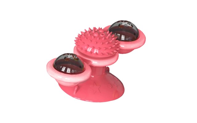 Interactive Indoor Rotating Windmill Toy, Brush, Scratcher For Cats With LED and Catnip Balls, Pink