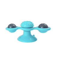 Interactive Indoor Rotating Windmill Toy, Brush, Scratcher For Cats With LED and Catnip Balls, Blue