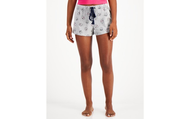  Cotton Printed Pajama Shorts, Gray, Small