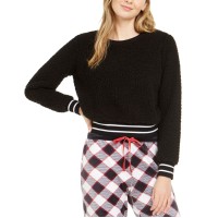 Jenni Cropped Faux Sherpa Pajama Top Deep (Black, Small)
