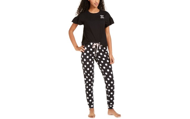  Printed Pajama Jogger Pants (Black, Small)