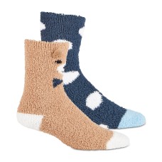 Jenni Women’s 2-Pk. Bear &amp; Dot Super Soft Cozy Fuzzy Socks (Brown, 9-11)