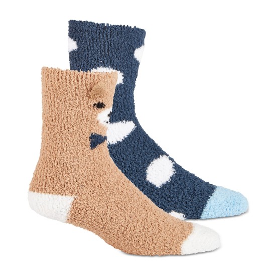  Women’s 2-Pk. Bear & Dot Super Soft Cozy Fuzzy Socks (Brown, 9-11)