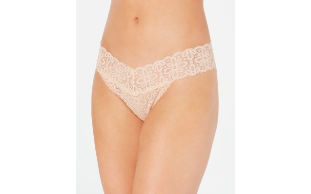  Women’s All Over Lace Thong Underwear (Beige, One Size)