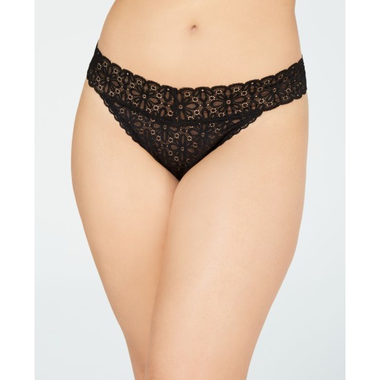  Women’s Plus One Size Lace Thong Underwear (Classic Black, 1X-3X)