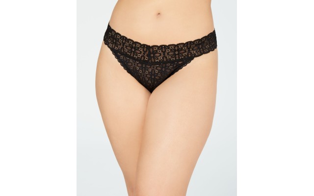  Women’s Plus One Size Lace Thong Underwear (Classic Black, 1X-3X)