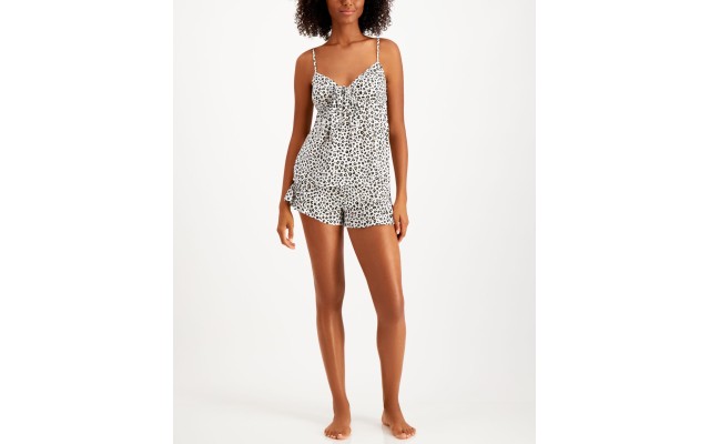  Women’s Printed Cami & Shorts Pajama Set, White, XX-Large