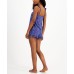  Women's Printed Tank & Shorts Pajama Set, Navy, Large