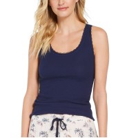 Jenni Women's Ribbed Lace-Trim Tank Top, Blue, Small