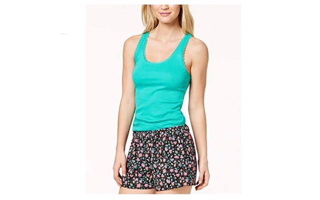  Women's Ribbed Lace-Trim Tank Top, Green, XX-Large