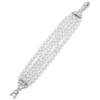 Jenny Packham Silver-Tone Imitation Pearl & Crystal Multi-Strand Bracelet