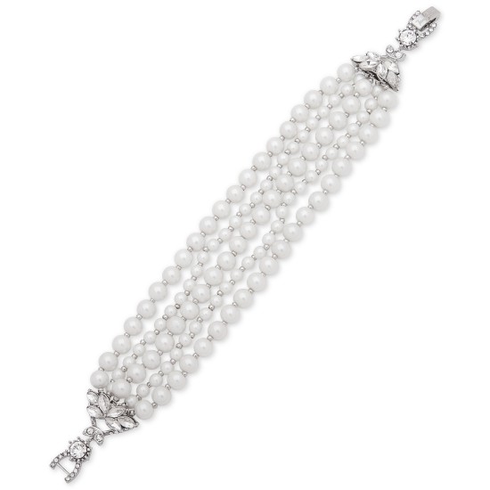  Silver-Tone Imitation Pearl & Crystal Multi-Strand Bracelet