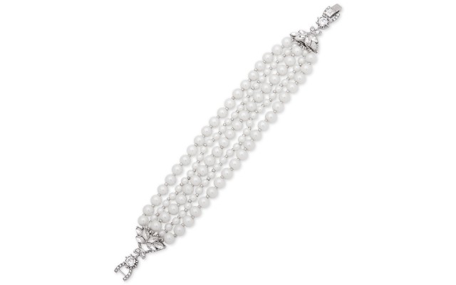  Silver-Tone Imitation Pearl & Crystal Multi-Strand Bracelet