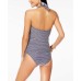  Twiggy Striped Underwire Halter Tankini Top (White, M)