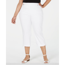 JM Collection Plus Size Pull-On Zipper-Hem Capri Pants (3X/White)