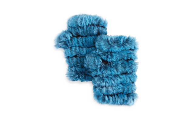  Plucked Rabbit Fur Fingerless Mittens (Pastel Blue)